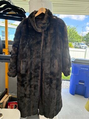Luxurious Dark Brown Faux Fur Full-Length Trench Coat